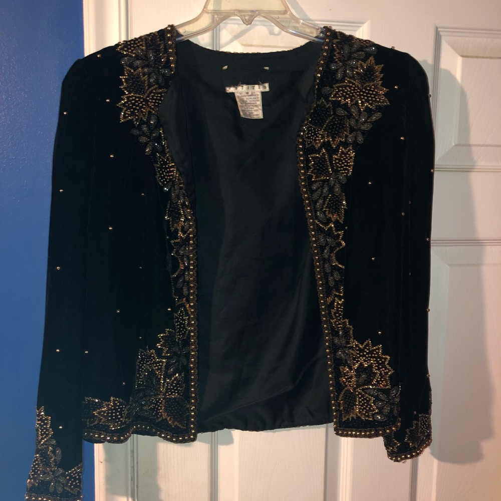 Petite Blazer Black Suede Retro Shoulder Pads Sz 8